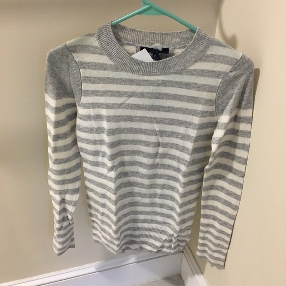 GAP 100% Cashmere Striped Gray Sweater XS - Picture 2 of 4